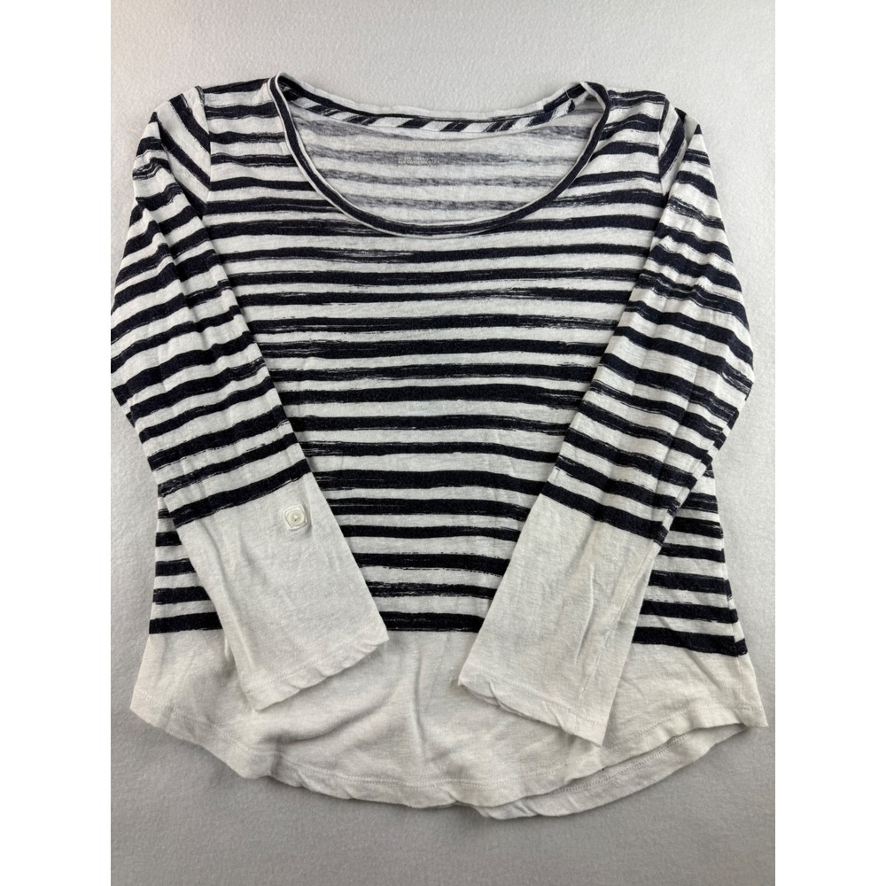 Talbots Women's Striped Linen‎ Cotton Blend Long Sleeve Top Casual